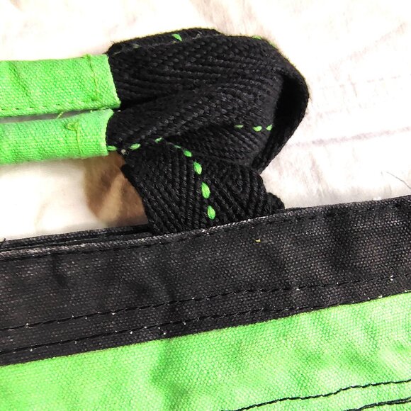 Distressed Canvas Tote Bag Drawstring Florida 1845 Green & Black Striped Handles - Picture 5 of 15